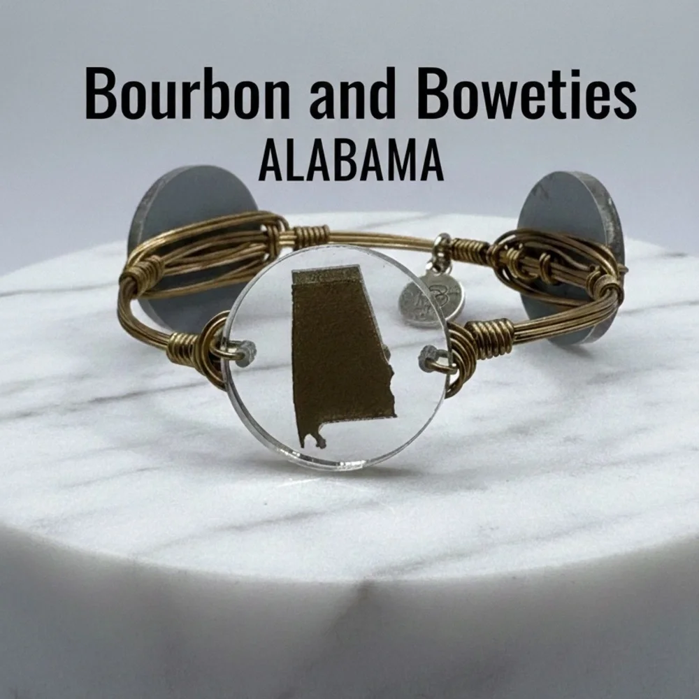 Bourbon and Boweties Alabama State Wire Wrapped Bangle Bracelet Handmade